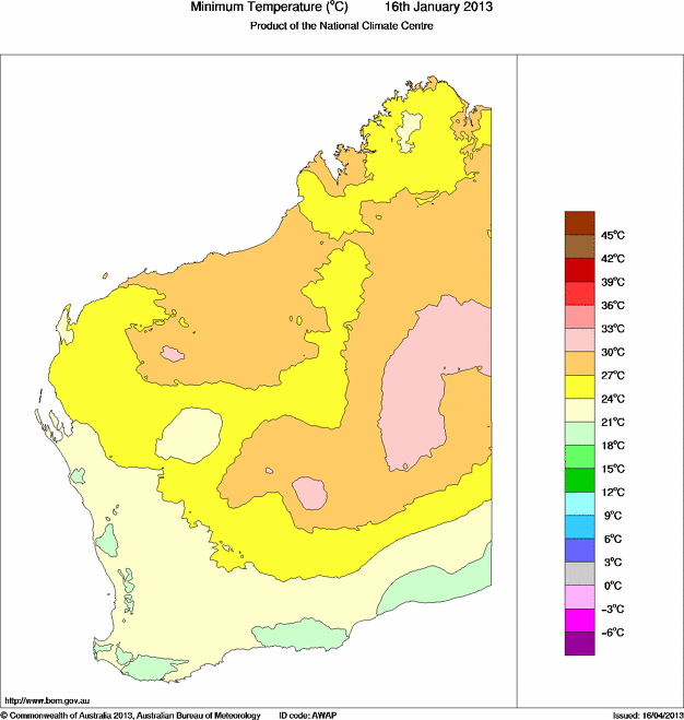 Daily minimum temperature for Western Australia