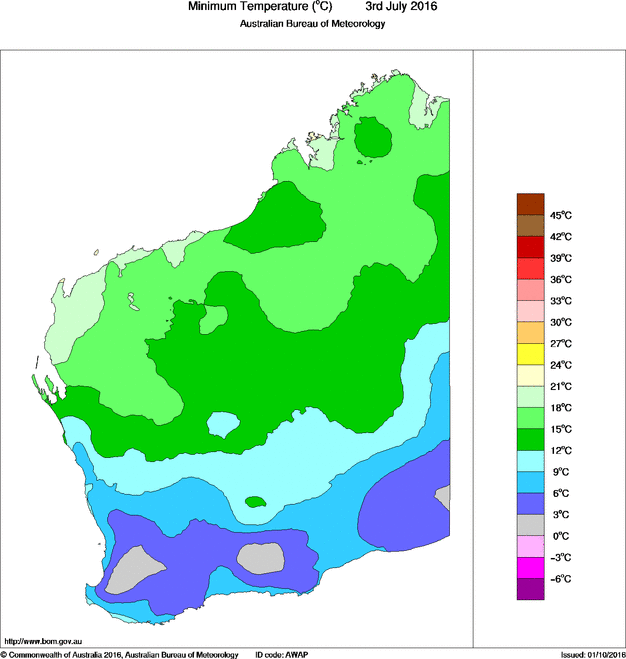 Daily minimum temperature for Western Australia