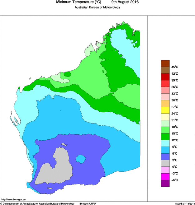 Daily minimum temperature for Western Australia