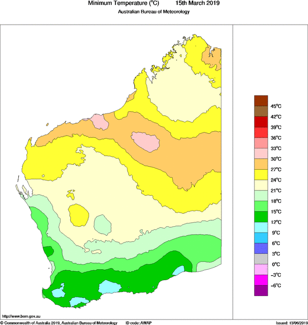 Daily minimum temperature for Western Australia