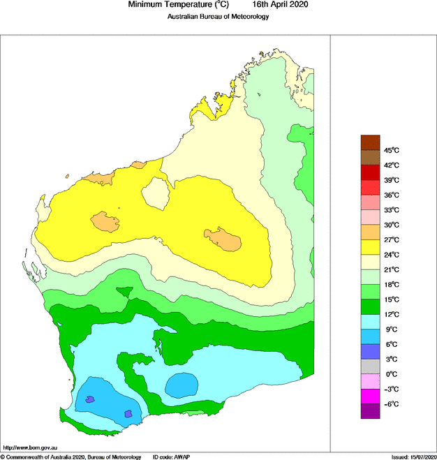 Daily minimum temperature for Western Australia