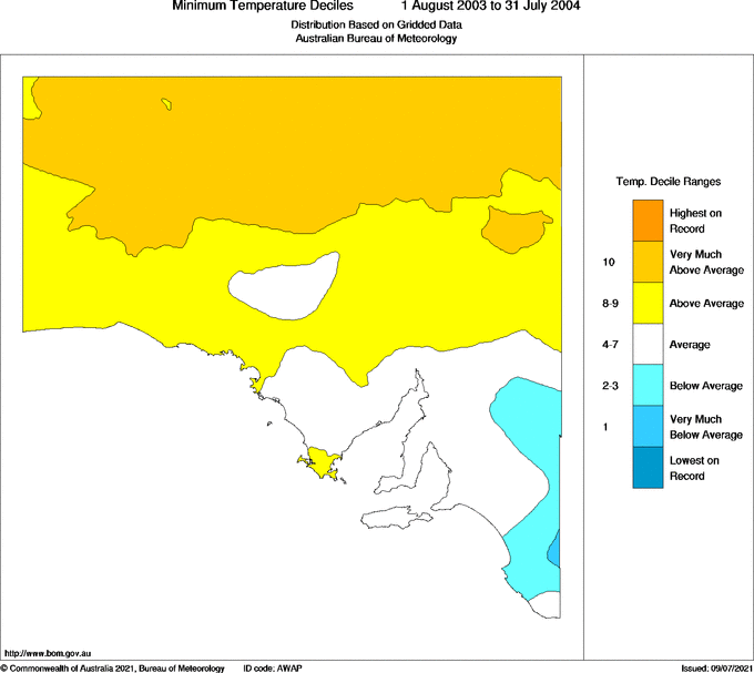 Twelve-monthly minimum temperature decile for South Australia