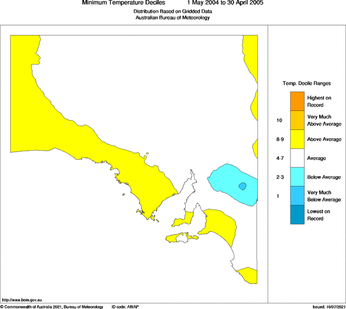 Twelve-monthly minimum temperature decile for South Australia