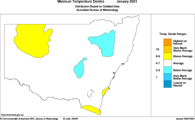 Map of Decile rank of mean minimum temperature