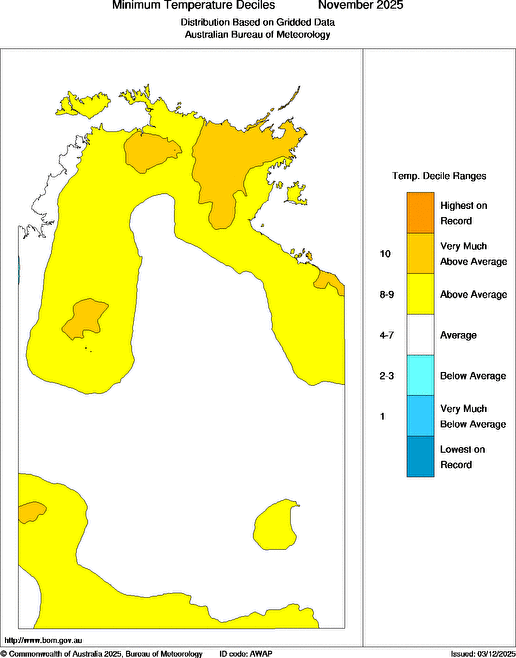 Map of Decile rank of mean minimum temperature