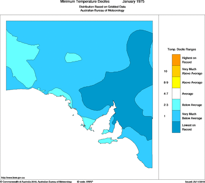 Monthly minimum temperature decile for South Australia
